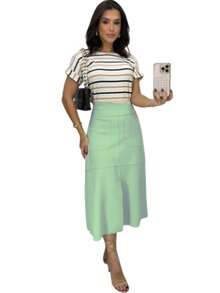 WOMEN'S SUEDE SKIRT WITH ZIPPER AND POCKET. STYLE AND ELEGANCE. - Water Green - View 3