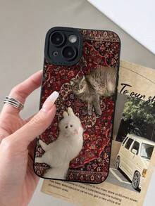 Ốp điện thoại thời trang họa tiết mèo đen trắng, 1 chiếc, họa tiết thảm retro Bắc Âu, thiết kế mắt mèo đen trắng, chất liệu mềm mại, tương thích với iPhone 11/12/13/14/15/16 Pro Max, chống nước, chống sốc, chống rơi, chống trầy xước, quà tặng sinh nhật mùa xuân, phiên bản quốc tế, không phải phiên bản nội địa. - Nhiều màu - Xem 2