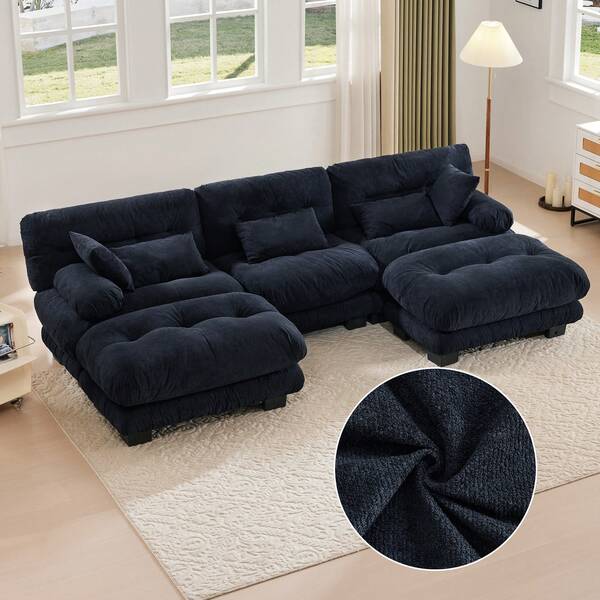 Divano modulare, comodo divano angolare, seduta extra-large, tessuto in velluto e design ergonomico, grande divano nuvola a 5 posti, rivestimento in memory foam al 100%, struttura robusta e comodi braccioli.