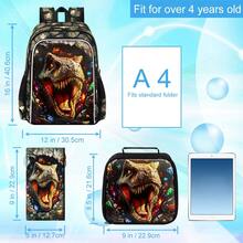 3PCS Dinosaur Backpack For Boys, 16" Kids Bookbag Water Resistant For Boy, Lightweight Backpacks With Lunch Box Pencil Case - Brown - View 2