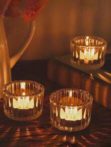 2 قطعة/مجموعة حاملات شموع صغيرة شفافة، حاملات شموع أمنية زجاجية، حاملات شموع دائرية زخرفية، تستخدم لديكور وسط الحفلات والأعراس (الأكواب فارغة، الشموع غير مشمولة)