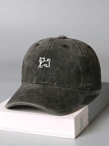 1 件时尚百搭可爱卡通猫刺绣棒球帽，复古水洗牛仔男女通用棒球帽，春季 - A - 查看 4