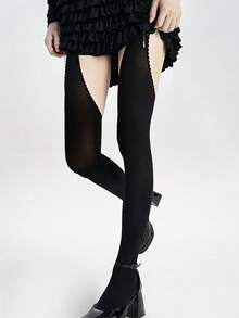 1双装 - 天鹅绒镂空个性连裤袜，微透明白色蕾丝塑身吊带连体袜（女士款） - 彩色 - 查看 7