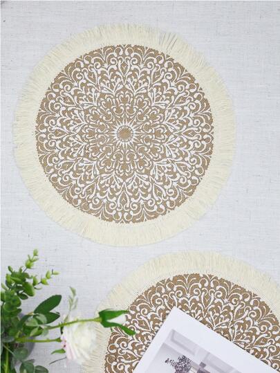 1-8 قطعة مجموعة من الحصير المطبوع بالجوت مع شرابات، أقطار 15 بوصة، بسط زخرفية مناسبة للأعراس والحفلات والتجمعات