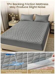 South Life 1pc Waterproof Fitted Sheet, Bedding, Fitted Bed Sheet, Mattress Cover, Skin-Friendly Bed Cover, Soft And Comfortable Bedding For Bedroom, Solid Color Mattress Protector, Room Decor, Perfect Fit For Twin Full King Queen All Size Bed, Bedding Gifts, Machine Washable, Fathers Day Gift, Birthday Decorations, Grad Party Decor, Fathers Day Decor, Graduation Gift, Birthday Gift - 灰色 - 查看 7
