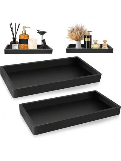 黑色硅胶浴室梳妆台收纳盒，化妆品收纳托盘，可放置化妆品、皂液器、珠宝、香水、蜡烛等，是送给女性的理想礼物，也是圣诞礼物的绝佳选择。