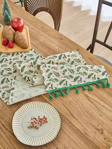 1pc Vintage American Style Pine Branch Printed Table Runner, Gold Foil Decor, Suitable For Christmas Party, Kitchen, Home Decor - Multicolor - View 8