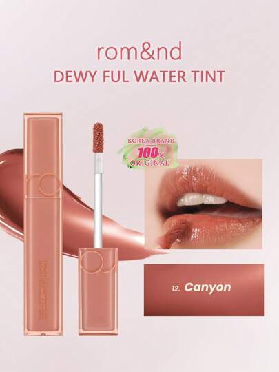 Rom&nd DEWYFUL WATER TINT 12 CANYON 5.5g / 0.2 Oz, Lápiz labial líquido Romand, Brillo de labios, Acabado jugoso y brillante, de larga duración, "Mi labio pero mejor", Hidratante, Altamente pigmentado, Maquillaje natural y transparente, Tinte de labios diario, K-Beauty, REGALO