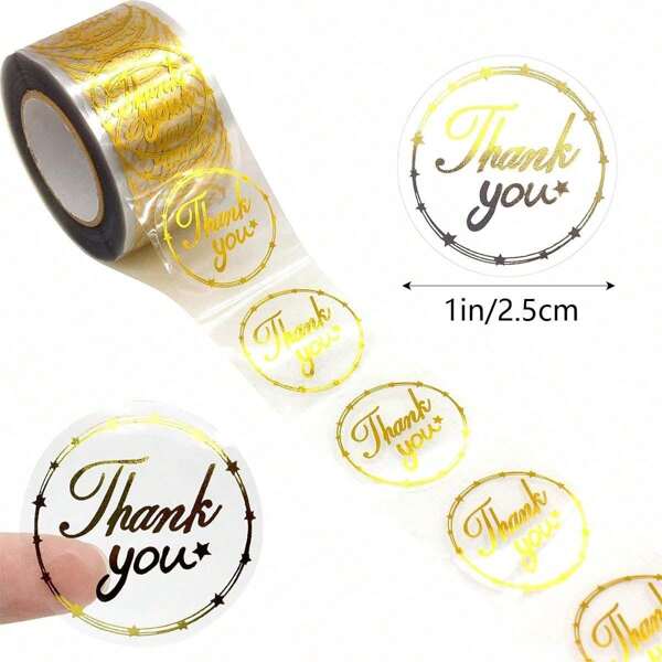500Pcs/Roll Transparent Gold "Thank You" Stickers Per Roll, With A Diameter Of 1 Inch Transparent Circular Gift Label Stickers, Suitable For Wedding, Holiday Gift Envelope Marking Stickers, Birthdays, Corporate And Card DIY Decoration.