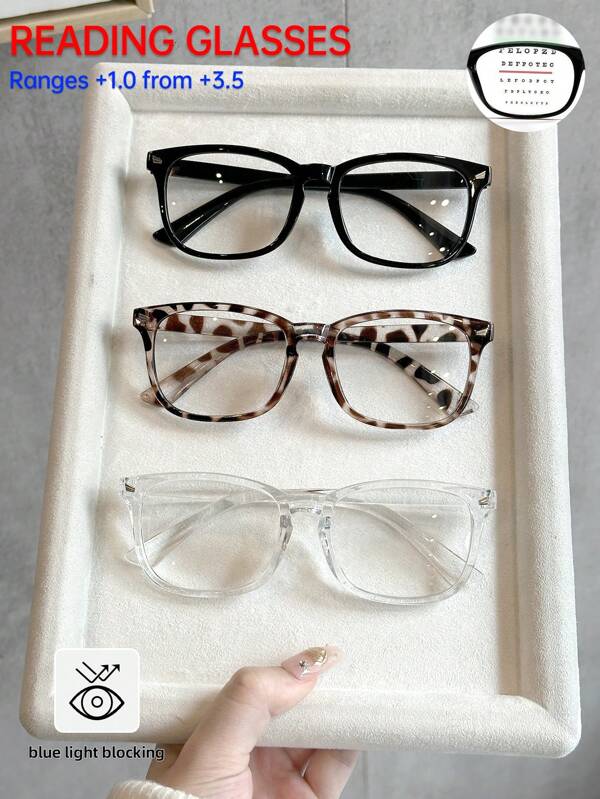 1pc/3pcs Plastic Geometric Full Frame Women Reading Glasses 6 Diopter Options, +1.0 To +3.5Magnification, As Office, Reading, Gift For Parents, Holiday Gift, Play Games