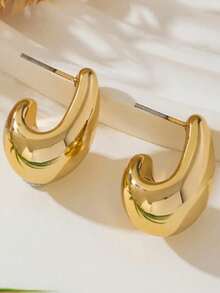 1 Pair Elegant Gold Teardrop Earrings For Women - Chic Dangle Earrings For Daily Wear, Date Night, Parties & Special Occasions, Hypoallergenic Lightweight Fashion Jewelry - 月牙 - 查看 3