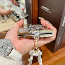 1pc Women's Foldable Phone Case, Fashionable & Popular With Hanging Chain, Phone Protective Cover Compatible With Samsung Galaxy Z Fold 7/6, Also Fits Samsung Galaxy Z Flip7/6/5, Suitable As Birthday, Graduation Or Back To School Gift Waterproof Shockproof Anti-Fall Scratch Resistant - Rose Gold - View 4