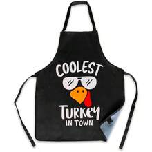 Cotton Linen Aprons With Pockets For Baking Funny Printed Aprons For BBQ Parties Remimi Christmas Apron Set 2 Pack Waterproof Kitchen Chef Thanksgiving Aprons Insulated Aprons For Hot Food Handling - 火雞黑 - 查看 2