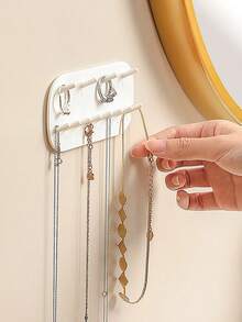 1pc Wall Mounted Jewelry Storage Rack, Simple Plastic White Earrings Necklace Storage Holder For Household, Gift For Sun Travel Cool Back To School