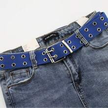 1 条街头风格时尚双扣帆布和皮革腰带，别致镂空休闲牛仔腰带，男女款个性化街头和学院风格，适合年轻人 - A - 查看 10