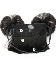 合成女童宝宝儿童假刘海假发带橡胶发带刘海发髻日常佩戴刘海角色扮演假发配件 - 黑色 - 查看 4