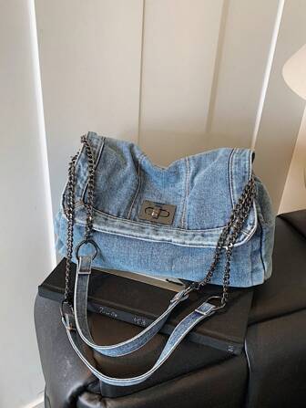 Bolso de mano de mezclilla de gran capacidad para mujer, nueva bolsa de tela informal tipo tote para ir y venir, bolso bandolera casual, bolso escolar para estudiantes, bolsa de viaje diario necesaria, bolso de tela para ir y venir