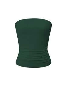 Áo tank top không dây, màu trơn, co giãn ôm sát dành cho nữ của Vaiaye, áo camisole cơ bản không dây thời trang cho mùa xuân và mùa hè. - màu xanh lá - Xem 3