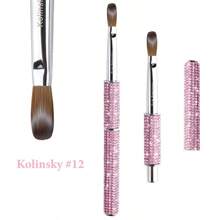 1 pieza Pincel de uñas de pelo de visón acrílico, mango de cristal rosa, adecuado para uñas acrílicas, herramienta profesional para extensión de uñas - Rosa - Ver 13