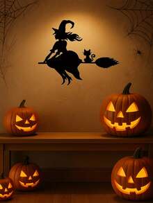 CIF BUY Decoración de pared de metal de una bruja misteriosa bailando con mariposas. Acabado negro elegante, perfecto para Halloween y decoración durante todo el año. Agrega una atmósfera gótica encantadora a cualquier espacio, adecuado para la decoración del hogar moderno, la decoración familiar, la decoración de la habitación, la decoración del dormitorio.