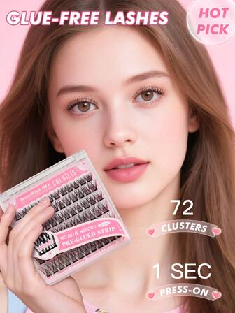 72 pezzi CALAILIS ciglie finte senza colla a forma di rondine per principianti, ciglie finte autoadesive naturali, senza bisogno di colla, gruppi di ciglie, ciuffetti di ciglie, ciglie singole, ciglie finte