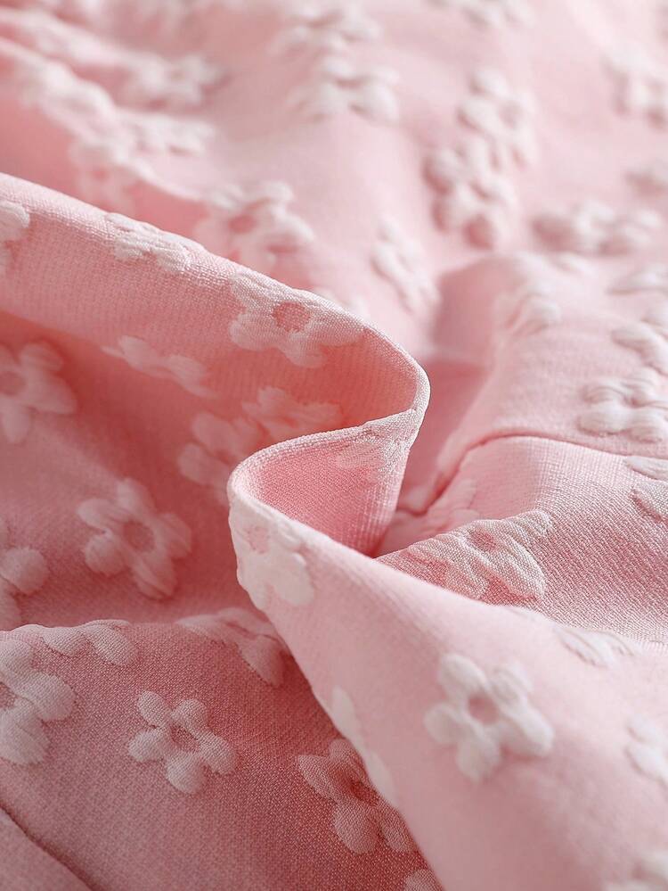Baby Girls' Cute Solid Color Round Neck Sleeveless Bow Decor Button Design Half-Placket Romper Shorts, Pink, Suitable For Valentine's Day, Everyday Wear, Spring/Summer - Pink - View 8