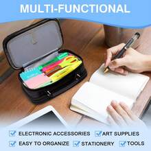 Estuche,VASCHY Estuches Lápices Papelería con Compartimento para Colegio Oficina Trabajo - Dinosaurio Rosa - Ver 8