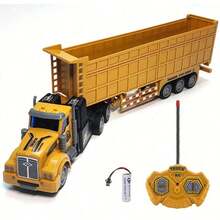 1:48 比例遥控自卸卡车带拖车 - 黄色迷你半玩具，带闪光灯、可充电电池和耐用的 ABS 结构，可作为生日、儿童节、感恩节和圣诞节的礼物