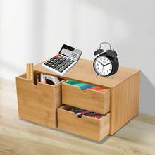 JUSODIN Bamboo Desk Organizer - Mini Bamboo Desk Drawer Tabletop Storage Organization Box For Office Home Toiletries Supplies, No Assembly Required (3 Drawers) - Wood Color - View 10
