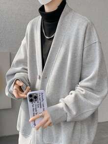 Men's Waffle Cardigan, Open-Front Jacket, Lightweight Outerwear, Long Sleeve, Solid Color, Hooded, Button-Up, Plus Sizes, Perfect For Spring, Fall, And Winter, Loose Fit