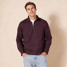 Men's Long-Sleeve Quarter-Zip Pullover Fleece Sweatshirt, Style - 酒紅色 - 查看 5