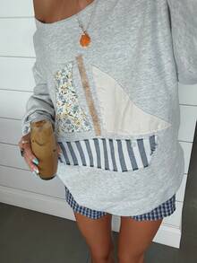 Women Y2k Off The Shoulder Tops Long Sleeve Asymmetrical Sweatshirt Loose Fit Pullover Tops Tee Shirt Vintage Graphic Hoodies Aesthetic Clothes Streetwear Fall Spring Outfit - 灰色 - 查看 4