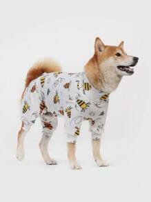 Dog Pajama, Dog Recovery Suit, Dog Costume, Dog Jumpers, Dog StuffUltra, Dog Outfits, Dog Clothes, Dog Accessories, Puppy Pajama, Puppy Clothes, Puppy Accessories, Puppy Outfits, PJ For Small Medium And Large Dog Breeds, Soft And Stretchable, All Over Print-White Cute Cartoon Bee Pattern, S-6XL - White - View 4