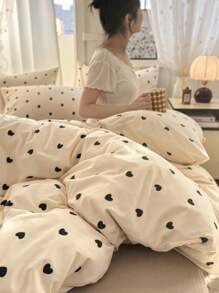 3 件套加厚涤纶花卉印花床上用品套装，可机洗，柔软亲肤，透气，易于护理，适用于宿舍、单人床、双人床、大床，超值装（1 个羽绒被套 + 2 个枕套，不含填充物）