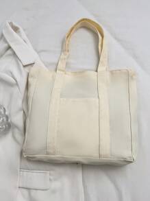 女士纯色帆布手提包，容量大，时尚，适合上学、休闲、旅行、街头风格、极简主义