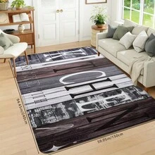 1pc Vintage Distressed Wood Grain Print Mat, Soft Non-Slip Absorbent Washable Kitchen Floor Mat, Rectangular Low-Pile Decorative Rug Suitable For Living Room, Bedroom, Kitchen, Laundry Room - Multicolor - View 15