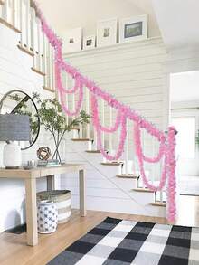 3Pcs Christmas Tinsel Garland, Pink Tinsel Garland, Metallic Twist Tree Decoration, Pink Glittering Decoration Metallic Garland, For Xmas, New Year, Home Decor, Birthday, Weddings, Halloween, Christmas, Party Decorations, Indoor Outdoor Party Supplies