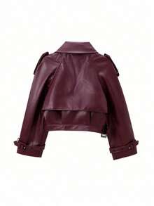 Áo khoác da ngắn tay kiểu dáng raglan thời trang thường ngày mới của Seelio dành cho nữ mùa Thu/Đông - Áo khoác da nữ phong cách mô tô - Xuân Hè - Màu Đỏ Sâu - Xem 6