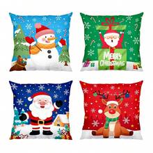 45*45cm Cute Cartoon Christmas Reindeer, Santa Claus, Snowman Pattern Decorative Pillow Cover, Christmas Decoration For Indoor And Outdoor Party, Living Room, Bedroom, Sofa (No Pillow Insert) - Multicolor - View 12