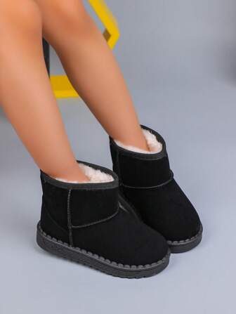 1 Pair Children's Solid Color Winter Boots, Girls Simple Fashion Snow Boots, Thick Warm Soft Bottom Comfortable Slip-On Boots, Suitable For Boys And Girls To Wear Outdoors In Winter (Recommend Ordering One Size Up)