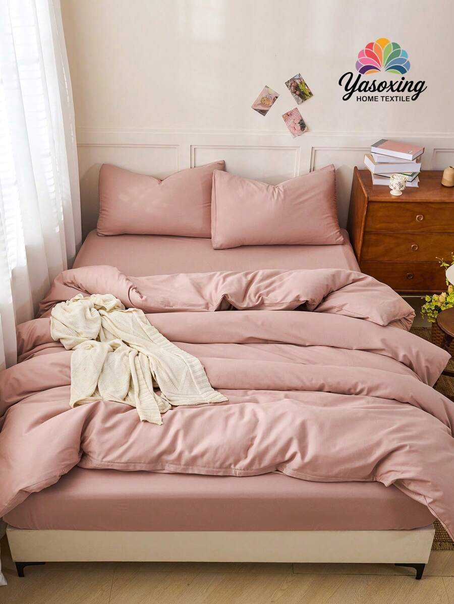 2/3 件套 100% 纯棉浅粉色双面被套套装（1 个被套和 1/2 个枕套），透气面料，适合所有季节，双色设计，适用于卧室、客房、婚礼、情人节、宿舍、学校和其他场合。