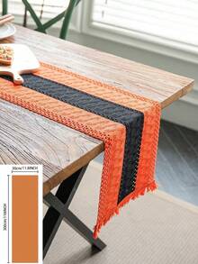1 pièce Chemin de table tissé pour Halloween, nappe à rayures orange avec franges ajourés, convient pour Halloween, festivals quotidiens, rassemblements, fêtes, décoration de la maison, fond pour la photographie - Multicolore - Voir 14