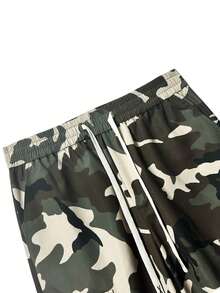 男士迷彩印花休闲宽松直筒工装裤，适合返校季，时尚多口袋工作裤，男士街头服饰 - 軍綠色 - 查看 5