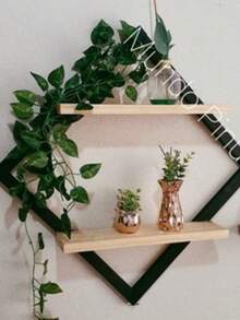 Decorative Hexagonal Shelf 43x43 Cm With 33x10 Cm Shelf Varnished Wood - 黑色 - 查看 2