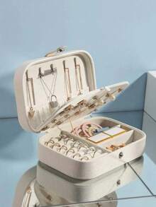 1 pieza Caja de joyería portátil de cuero PU, contenedor de almacenamiento de joyas resistente a la oxidación. Regalo ideal para el Día de San Valentín, Día de la Madre, Mujeres, Niñas, Navidad, Acción de Gracias, Año Nuevo y otras festividades - Multicolor - Ver 9