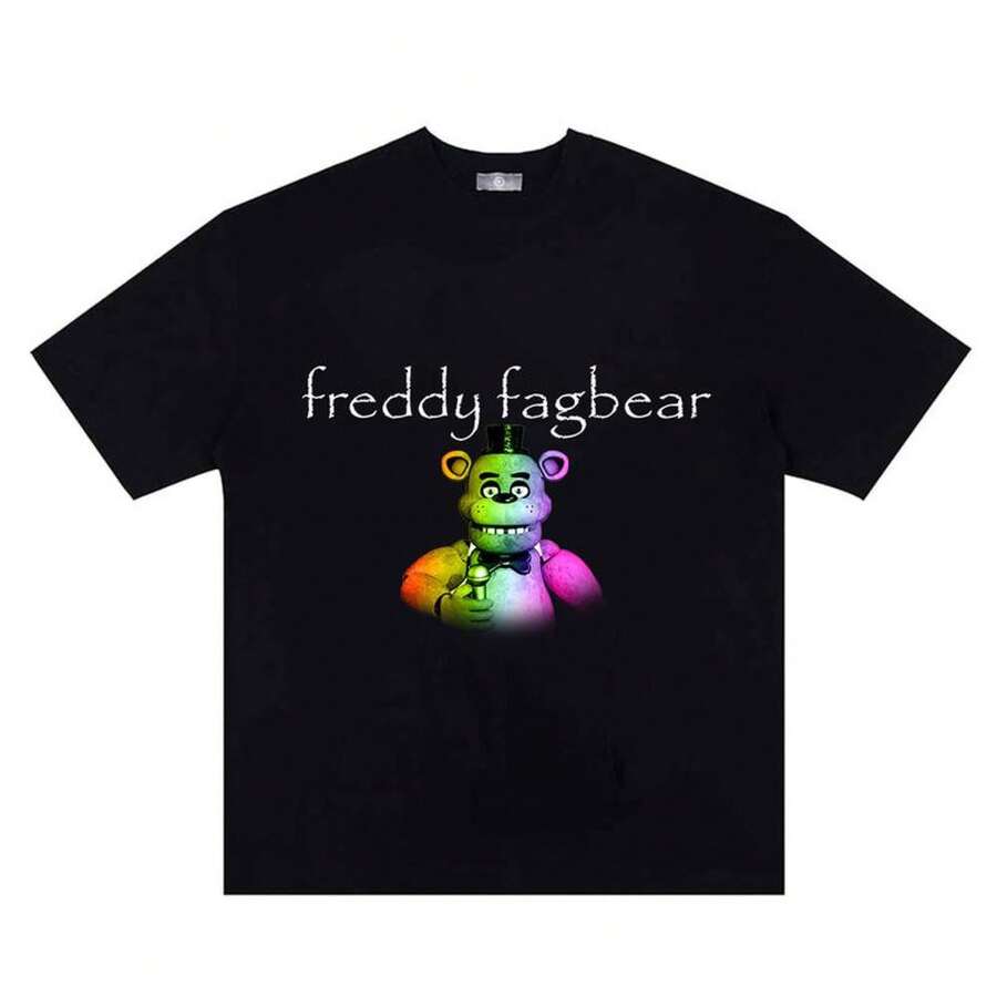 Funny Freddy Bear T-Shirt – FNAF Meme Design For Game Fans - 黑色 - 查看 1