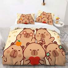 2/3 pièces Ensemble de housse de couette imprimé mignon de capybara, ensemble de housse de couette en polyester doux, housses de couette en microfibre lavables pour la décoration de la chambre, de la chambre d'amis, du dortoir (1 * housse de couette + 1/2 * taie d'oreiller, sans noyau) - Multicolore - Voir 1