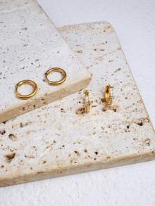 2 Pairs Stainless Steel CZ Huggie Hoop Stacking Earrings Set For Women, Tiny Zirconia Thin Cartilage Conch Hoop Earrings For Men 14K Gold Plated Small Earrings Stacks For Multiple Piercing For Girl - 2 Pairs Set-8mmm - View 4