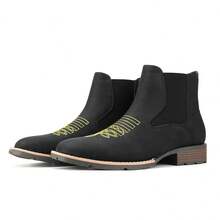 Men's Business Shoes, Casual Embroidered Short Boots, Retro Men's Boots - màu đen - Xem 5