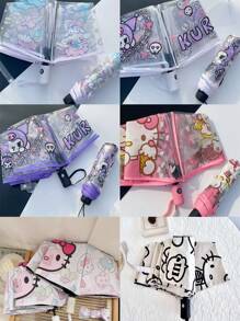 Sanrio 1PC Sanrio Cartoon Hello Kitty, Kulomi Transparent Folding Umbrella, A Must-Have Decoration For Rainy Days. Non Automatic Parachute And Large Face Hello Kitty Automatic Version, Thick And Rain Resistant, Lightweight, Compact And Easy To Carry A Must-Have For The Whole Year